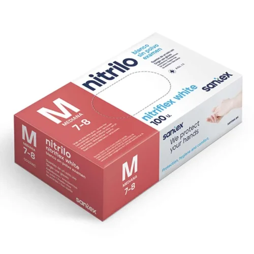 Guantes nitrilo blanco sin polvo S Santex