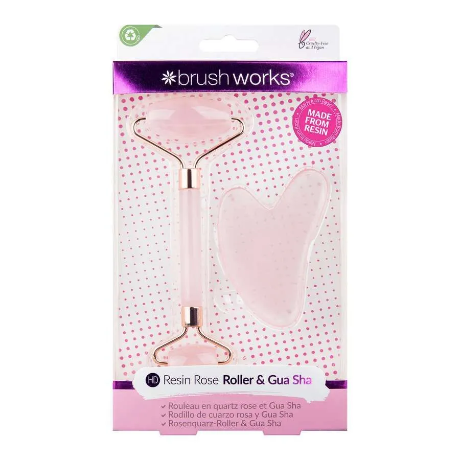 foto rodillo facial rosa y gua sha brushworks
